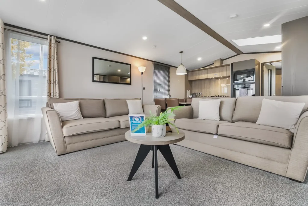 Living area in Single Lodge 11 with sofas