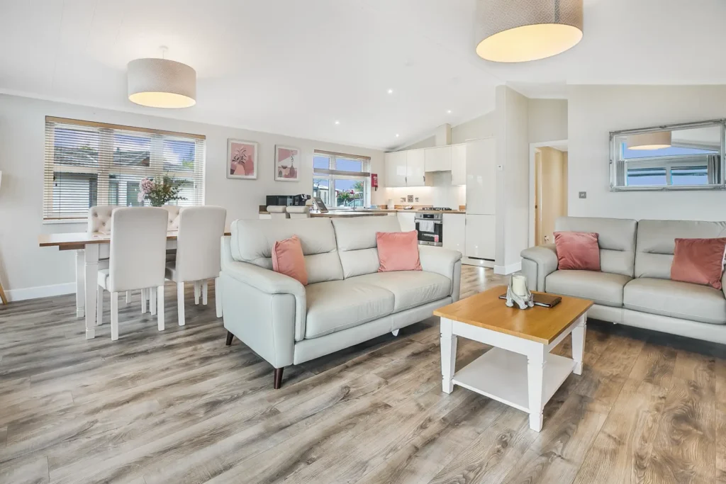 Living area in Twin Lodge 4 with sofas and coffee table