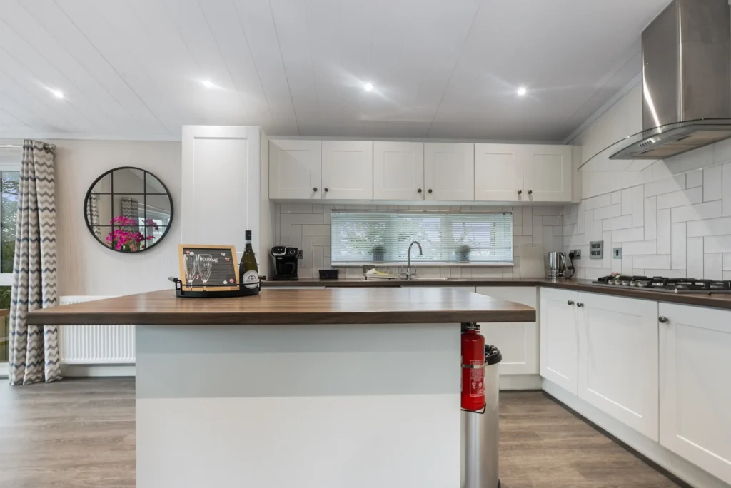Kitchen in Twin Lodge 1 with island and breakfast seating