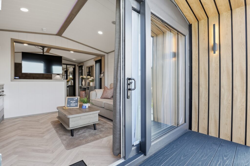 Micro Lodge 17 – living area and patio doors